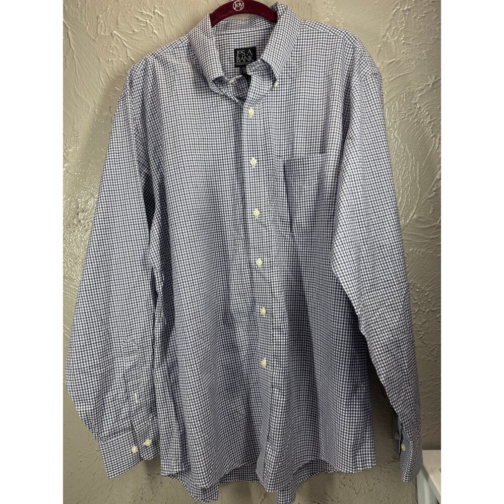Jos A Banks Travelers Collection Mens Cotton Purple Check Dress Shirt Size Large